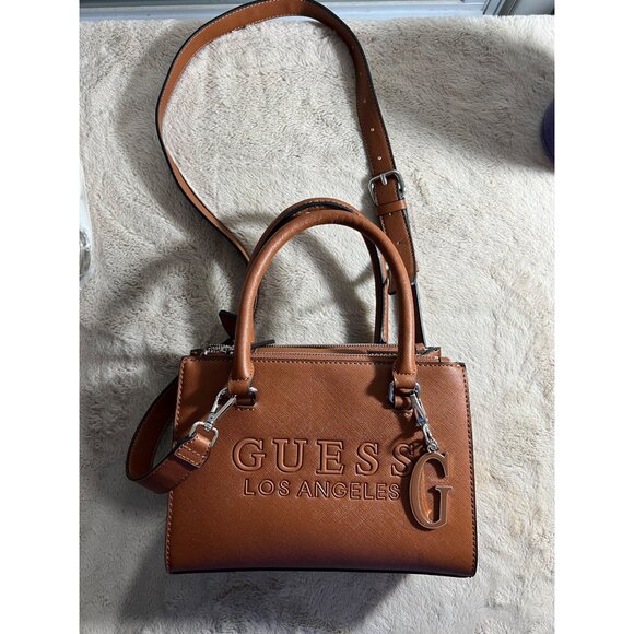 Guess Los Angeles Brown Faux Leather Crossbody Handbag With Detachable Strap - Picture 2 of 14